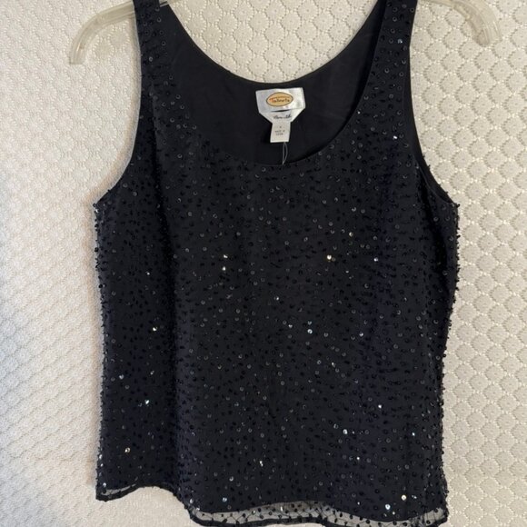 NWT Talbots Black Round Neck Pure Silk Sequins Bead Lined Tank Size 4 - Picture 8 of 8